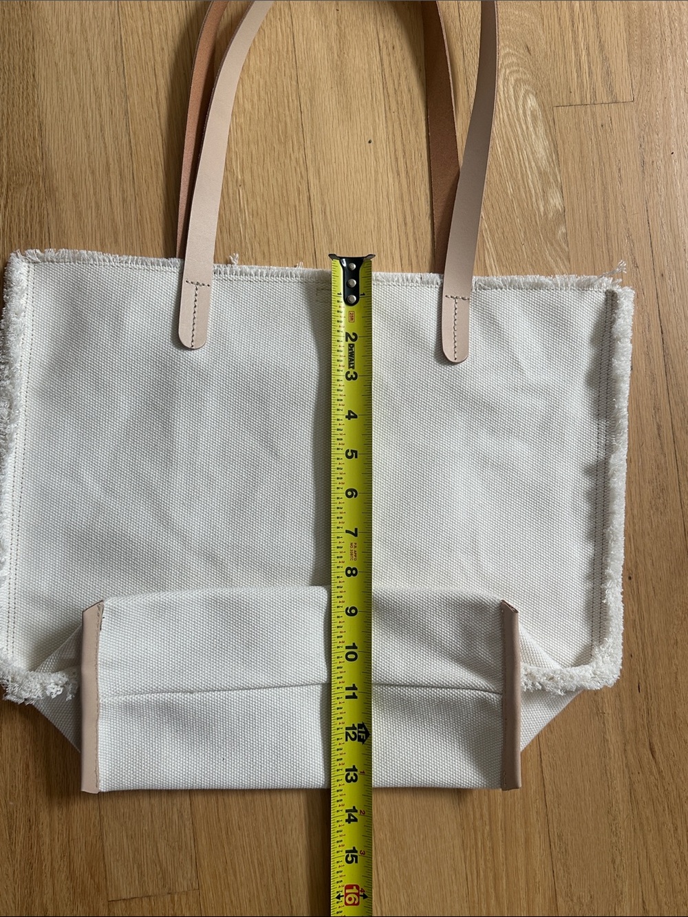 Jamie Young Cream Canvas Tote with Tan Leather Handles - Picture 7 of 9